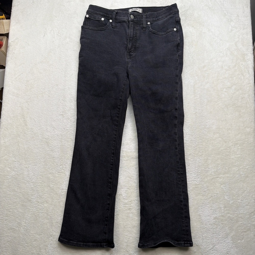 Madewell Mid Rise Kick Out Crop Jeans Women 28 Black Kick Flare Raw Hem